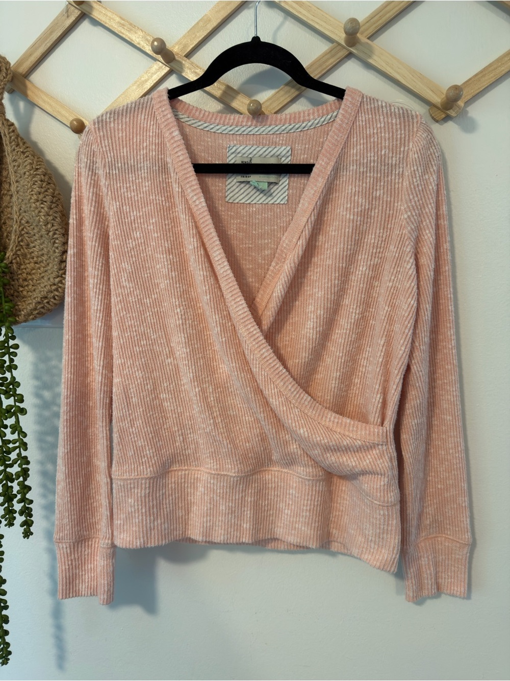 Saturday Sunday Anthropologie Faux Wrap Ribbed Top S Pink Loungewear